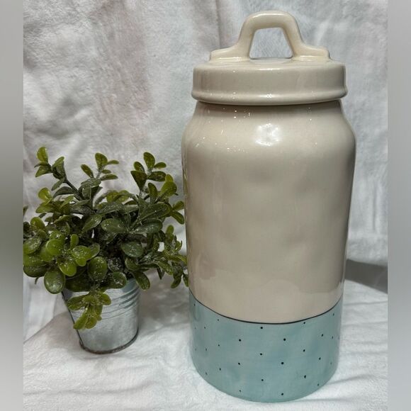 Rae Dunn Polka Dot Blue & Black Canister Stash‎ - Picture 5 of 10